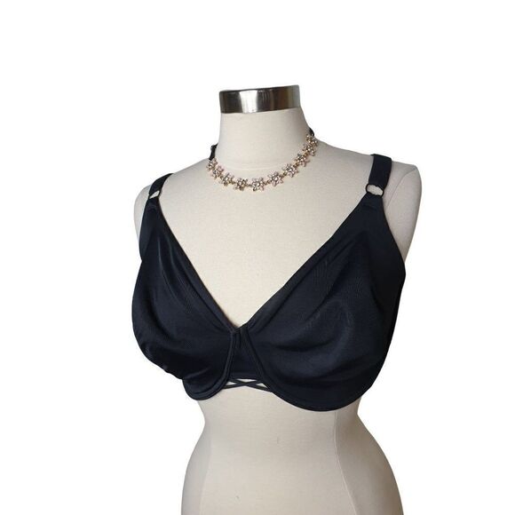 Women's 42DDD Bra Plus Size Unlined Black Silky Thick Straps Underwire 42F - Picture 5 of 8